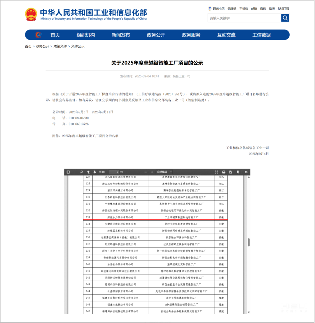 喜报！合力股份荣膺***“**级智能工厂”